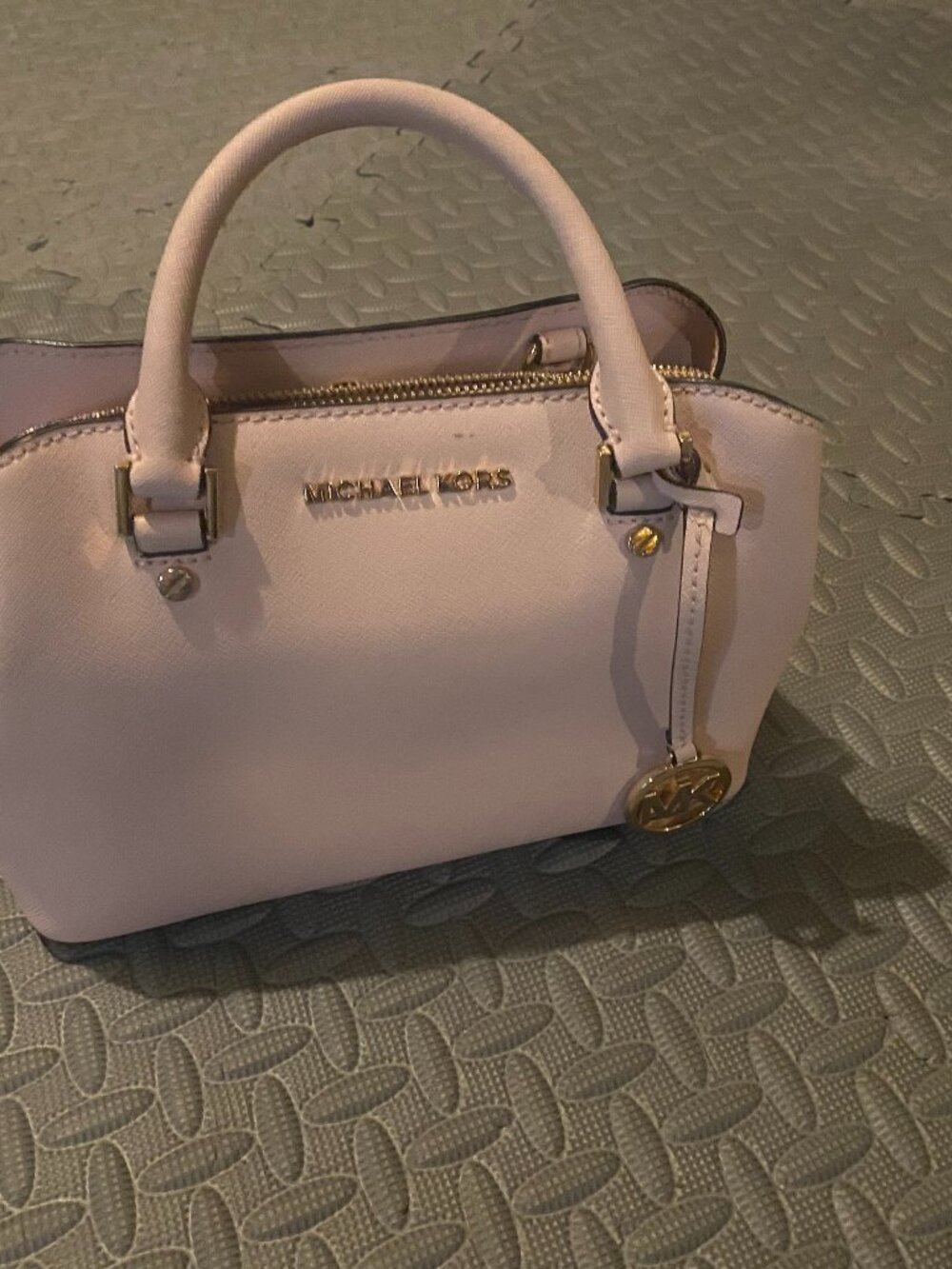 Michael Kors Blush Pink Saffiano Leather Dome Satchel Gold MK Charm